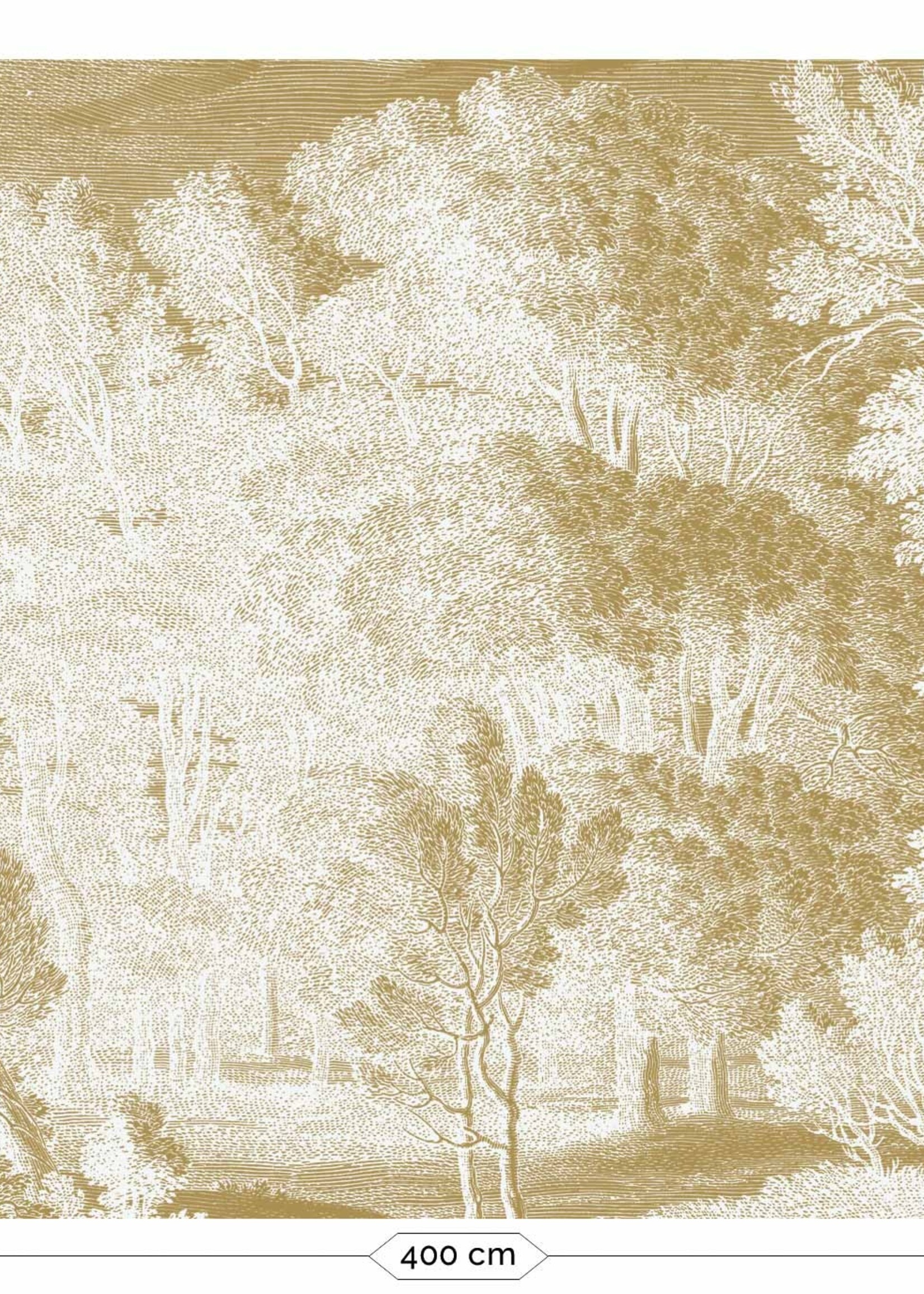 Goud metallic | Afwasbaar Goud behang Engraved Landscapes, Off-white