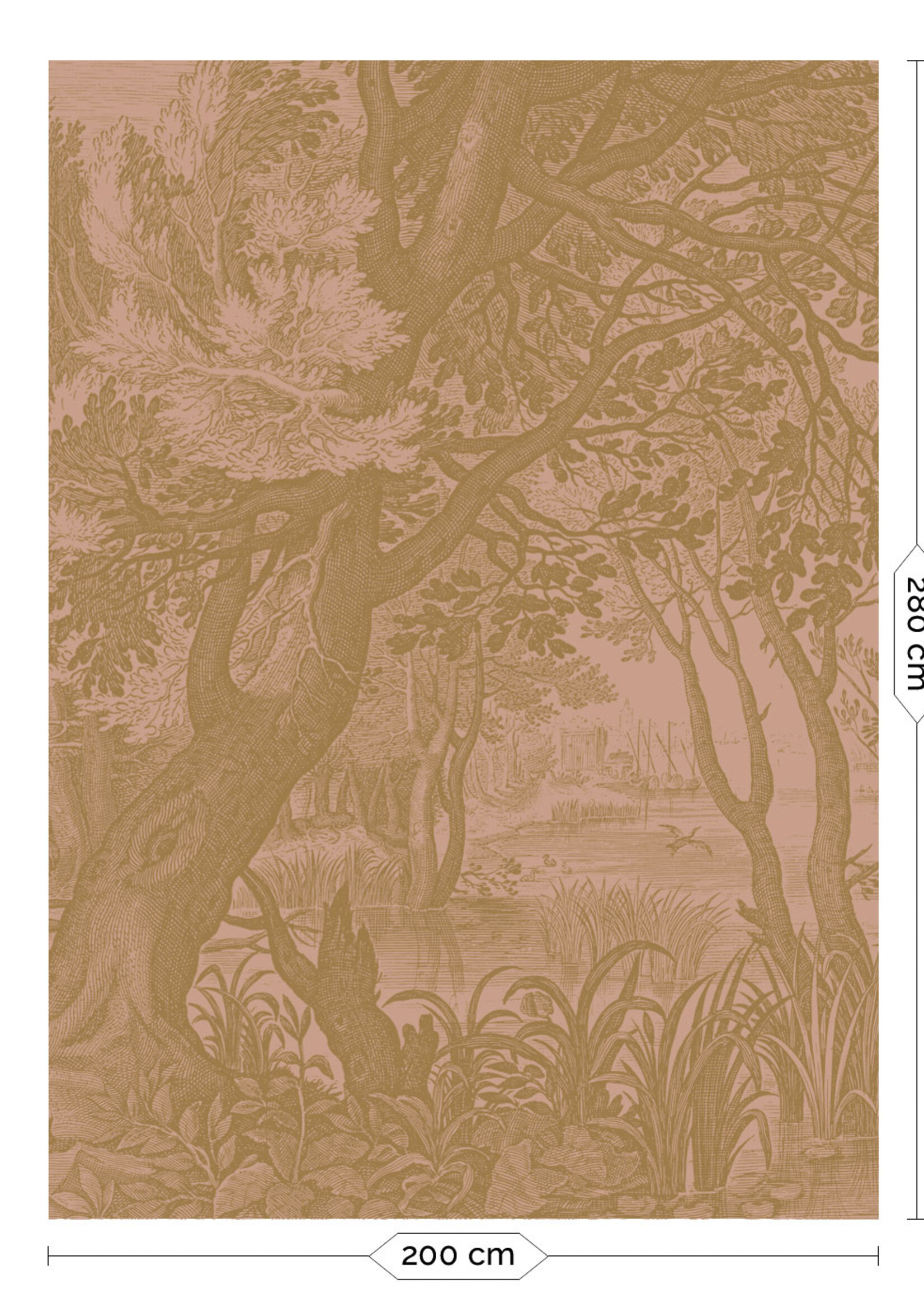 Goud metallic | Afwasbaar Goud behang Engraved Landscapes, Nude