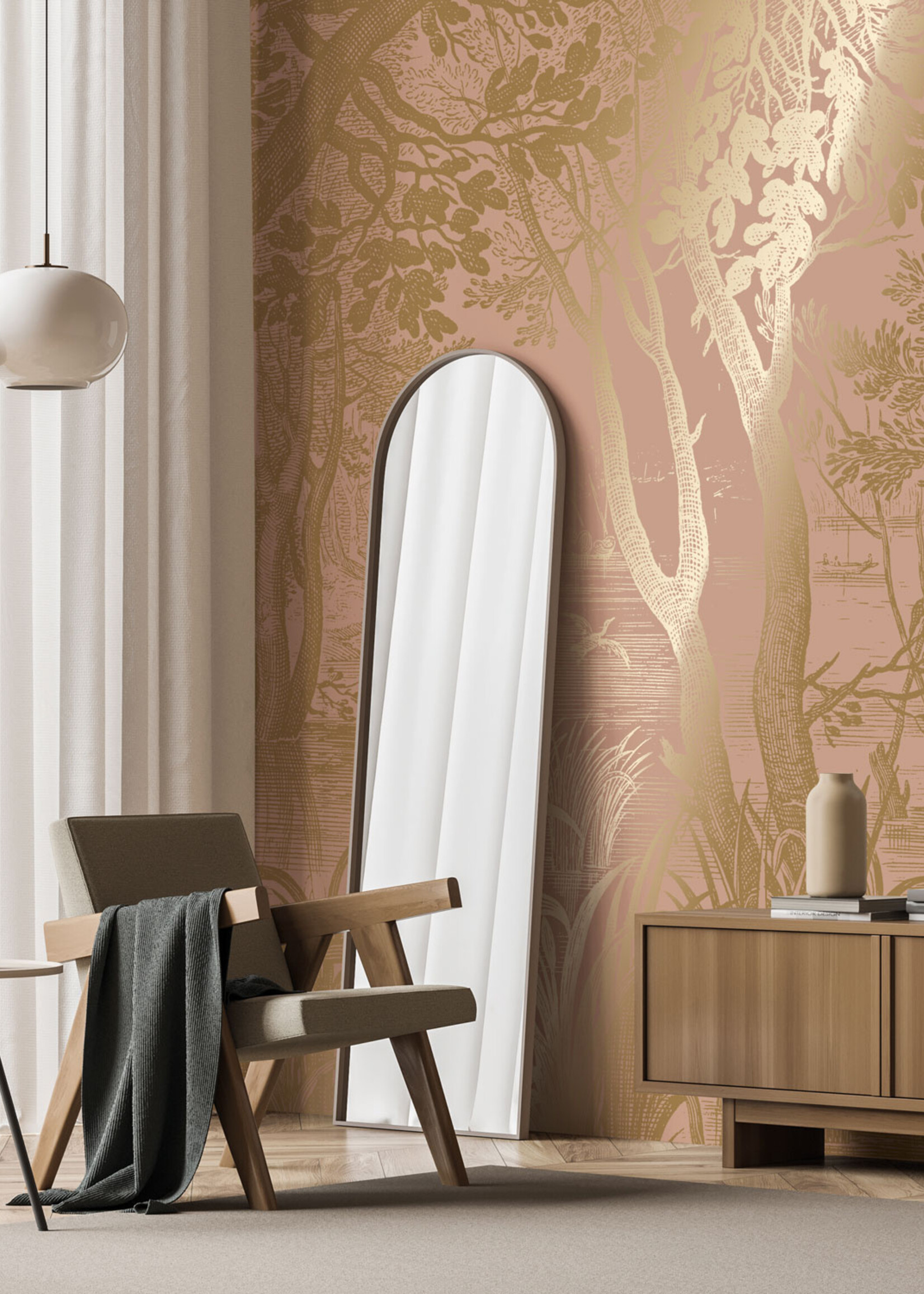 Goud metallic | Afwasbaar Goud behang Engraved Landscapes, Nude