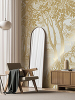 Goud metallic | Afwasbaar Gold-Tapete Engraved Landscapes