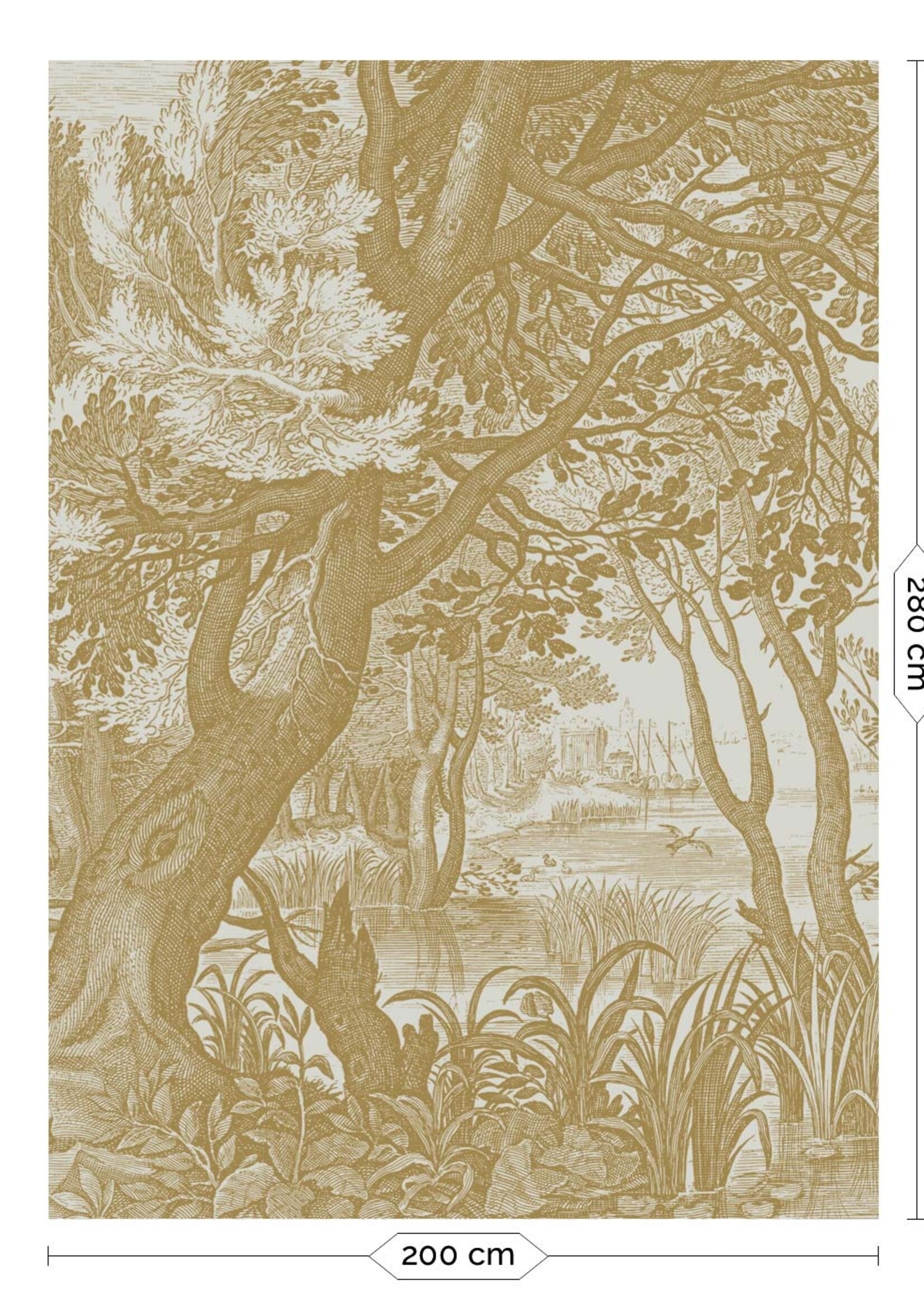 Goud metallic | Afwasbaar Goud behang Engraved Landscapes, Zand