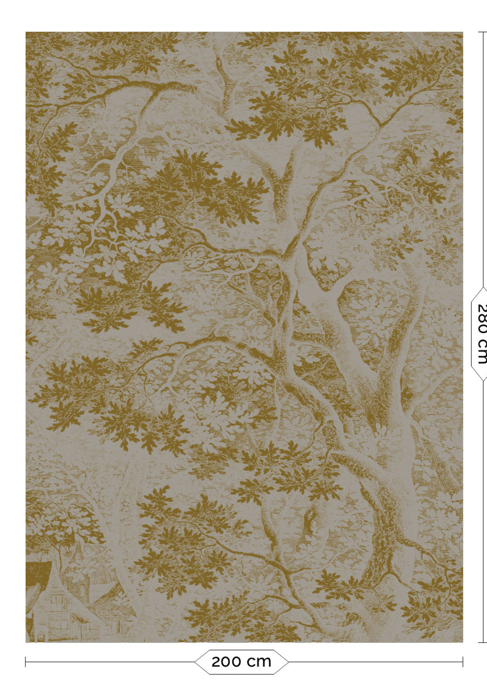 Goud metallic | Afwasbaar Gold-Tapete Engraved Landscapes, Grau
