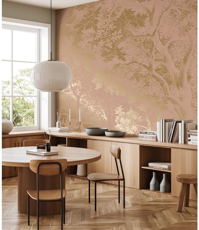 Gold-Tapete Engraved Landscapes, Rosa