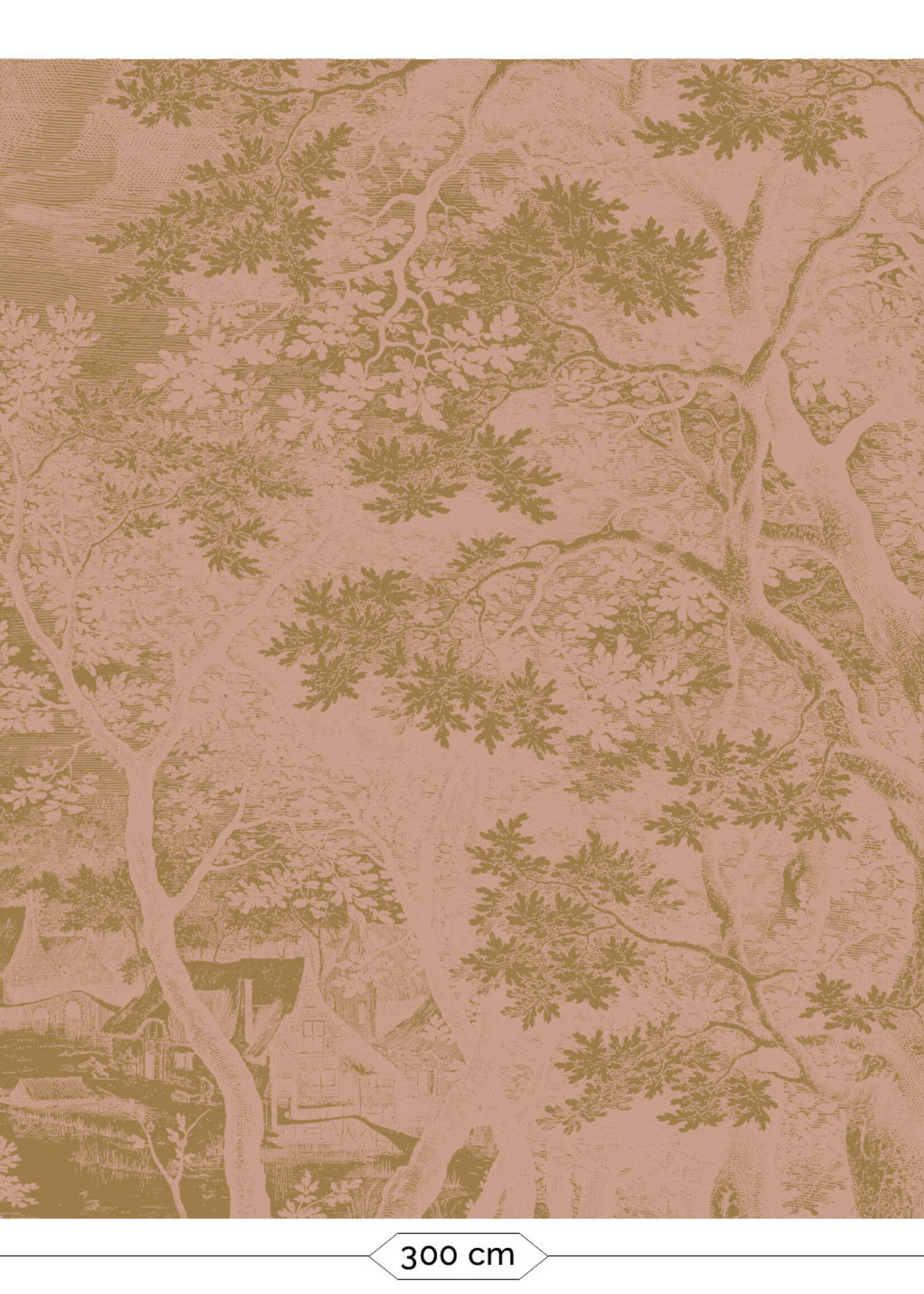 Goud metallic | Afwasbaar Gold-Tapete Engraved Landscapes, Rosa