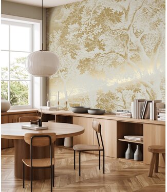 Goud metallic | Afwasbaar Gold-Tapete Engraved Landscapes