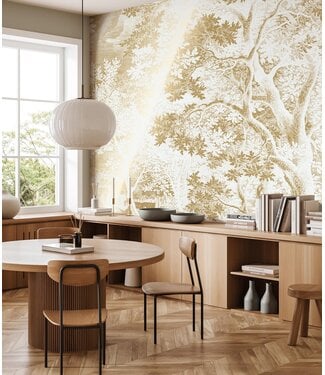 Goud metallic | Afwasbaar Gold metallic wall mural Engraved Landscapes