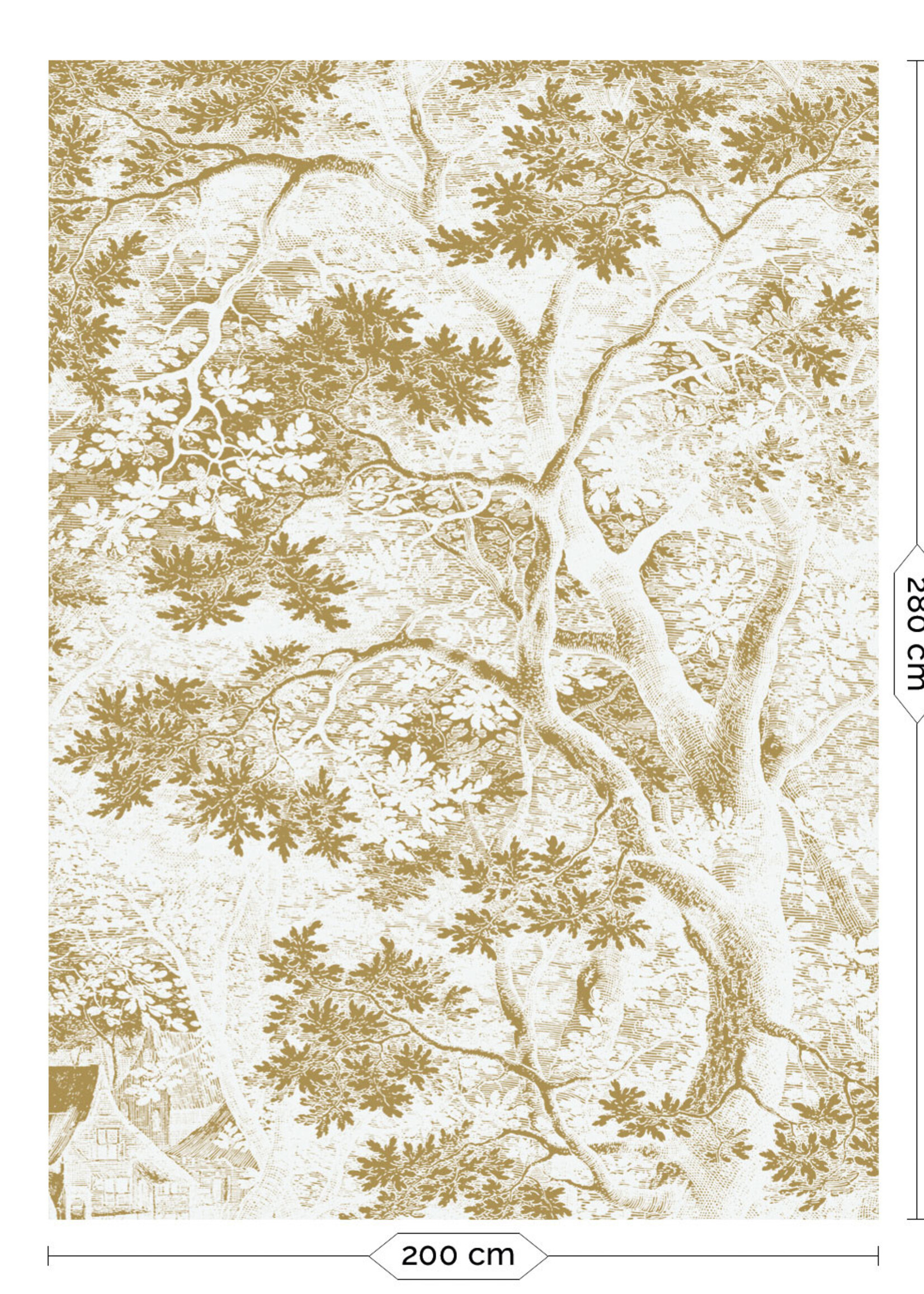 Goud metallic | Afwasbaar Gold-Tapete Engraved Landscapes, Grauweiß