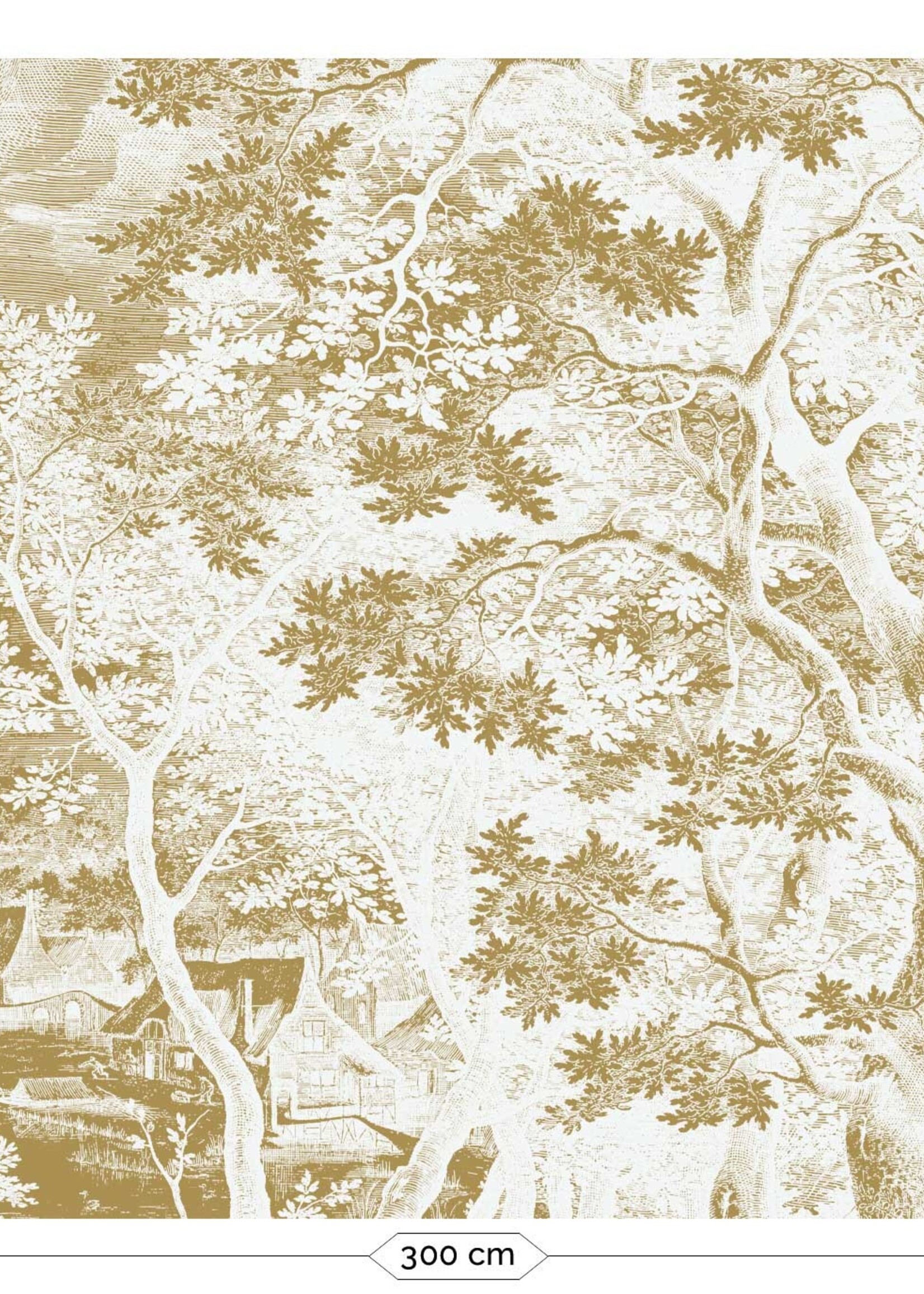 Goud metallic | Afwasbaar Goud behang Engraved Landscapes, Off-white