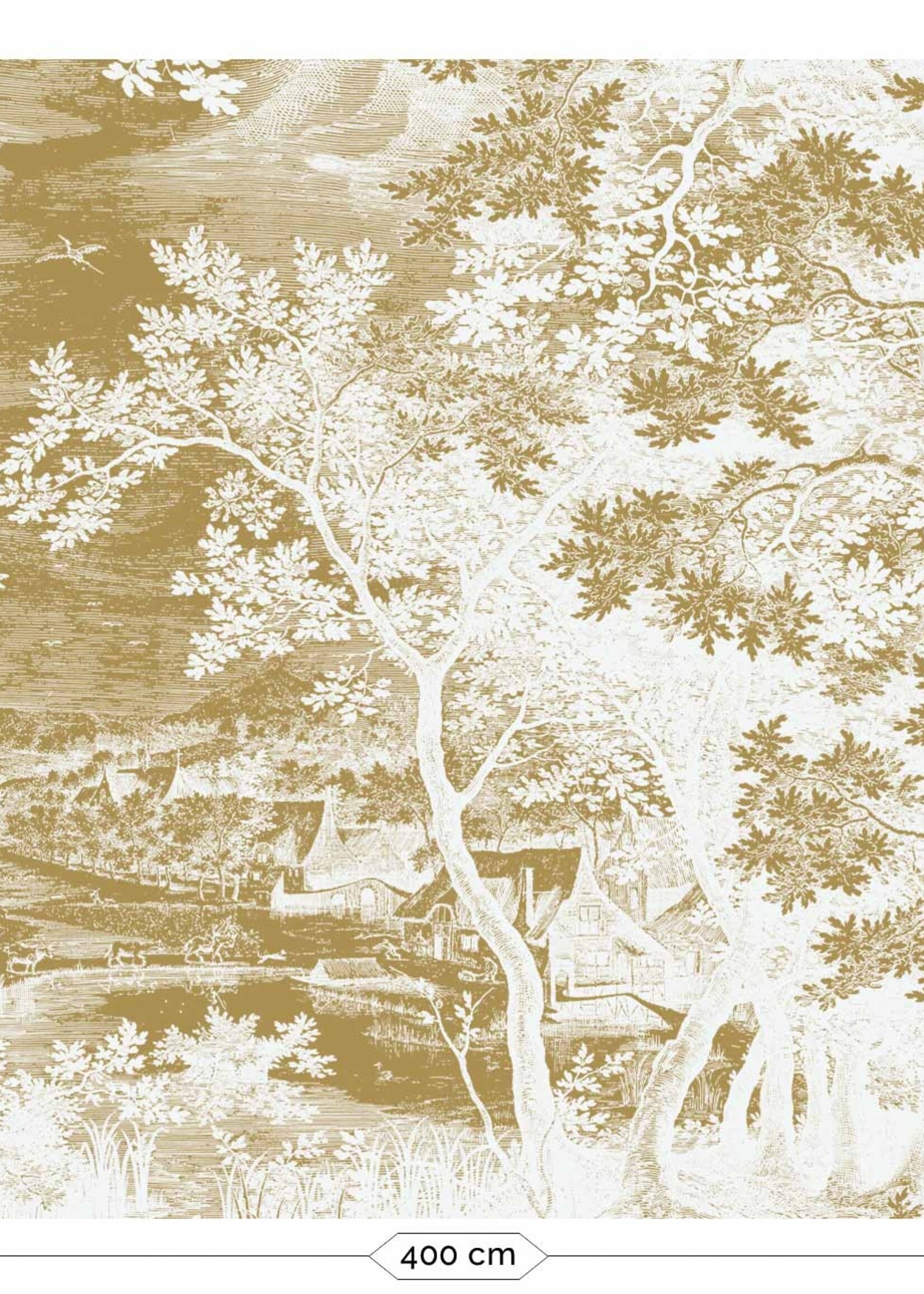 Goud metallic | Afwasbaar Gold metallic wall mural Engraved Landscapes, Off-white