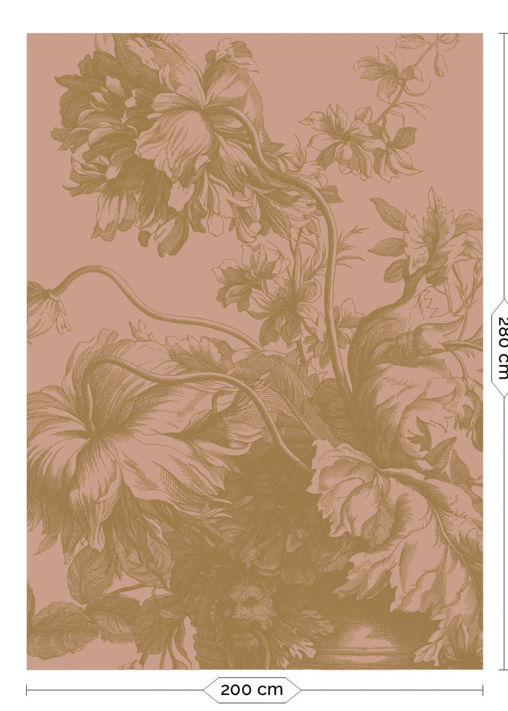 Goud metallic | Afwasbaar Gold metallic wall mural Engraved Flowers, Nude