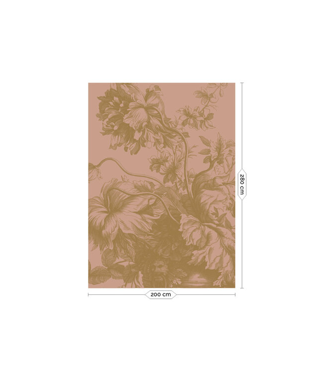 Gold metallic wall mural Engraved Flowers, Nude