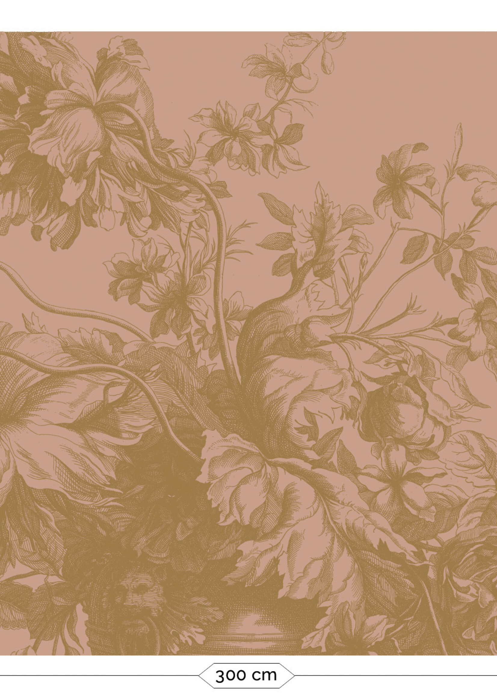Goud metallic | Afwasbaar Goud behang Engraved Flowers, Nude