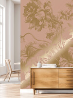 Goud metallic | Afwasbaar Gold metallic wall mural Engraved Flowers