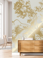 Goud metallic | Afwasbaar Goud behang Engraved Flowers