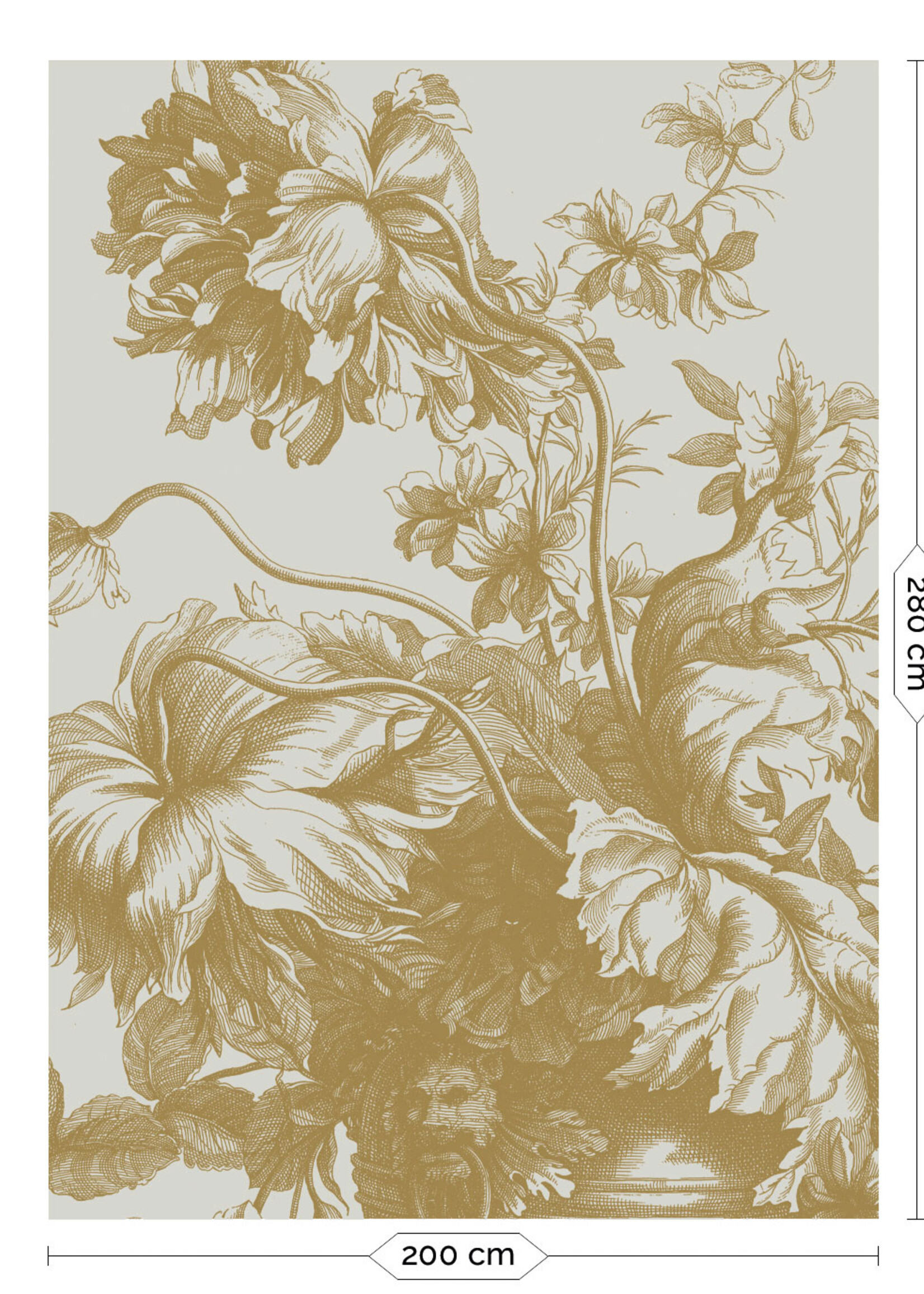 Goud metallic | Afwasbaar Gold metallic wall mural Engraved Flowers, Sand