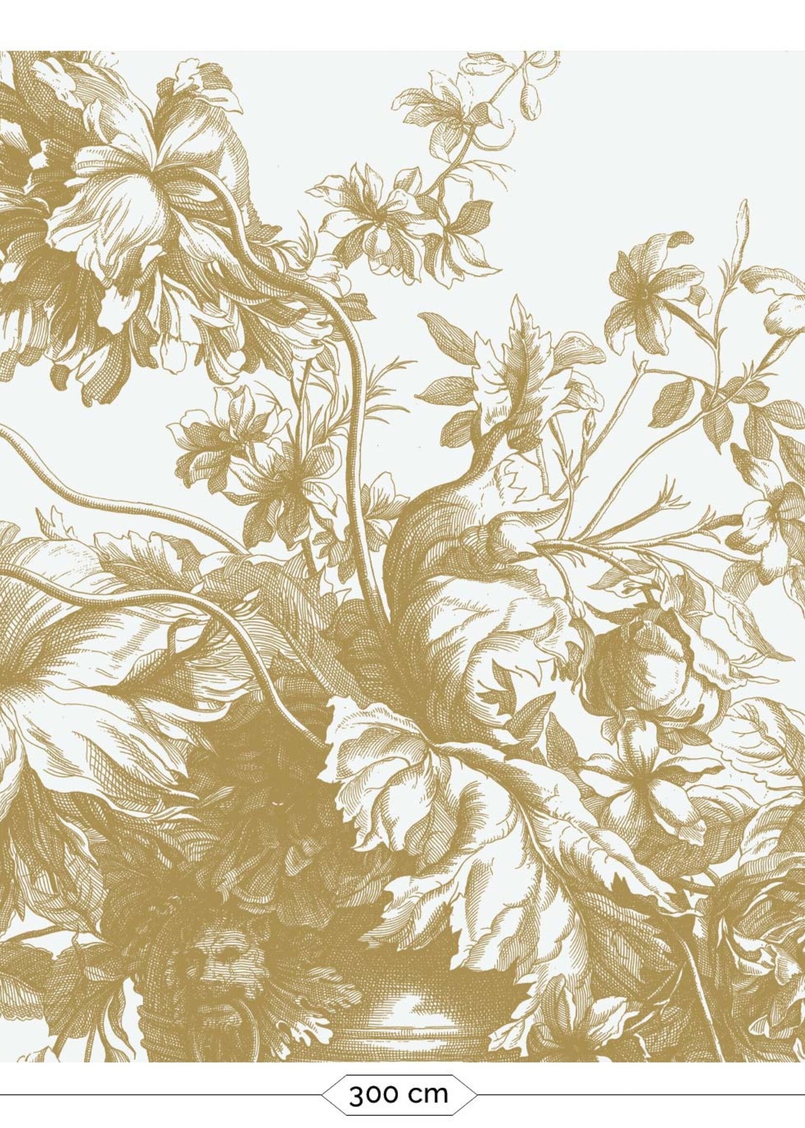 Goud metallic | Afwasbaar Gold metallic wall mural Engraved Flowers, Off-white