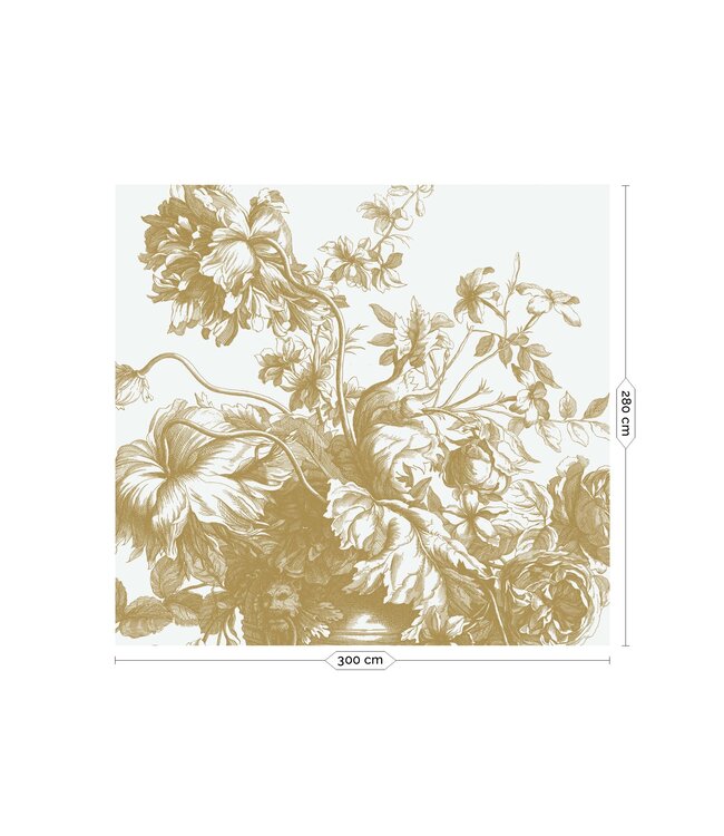 Gold metallic wall mural Engraved Flowers, Off-white