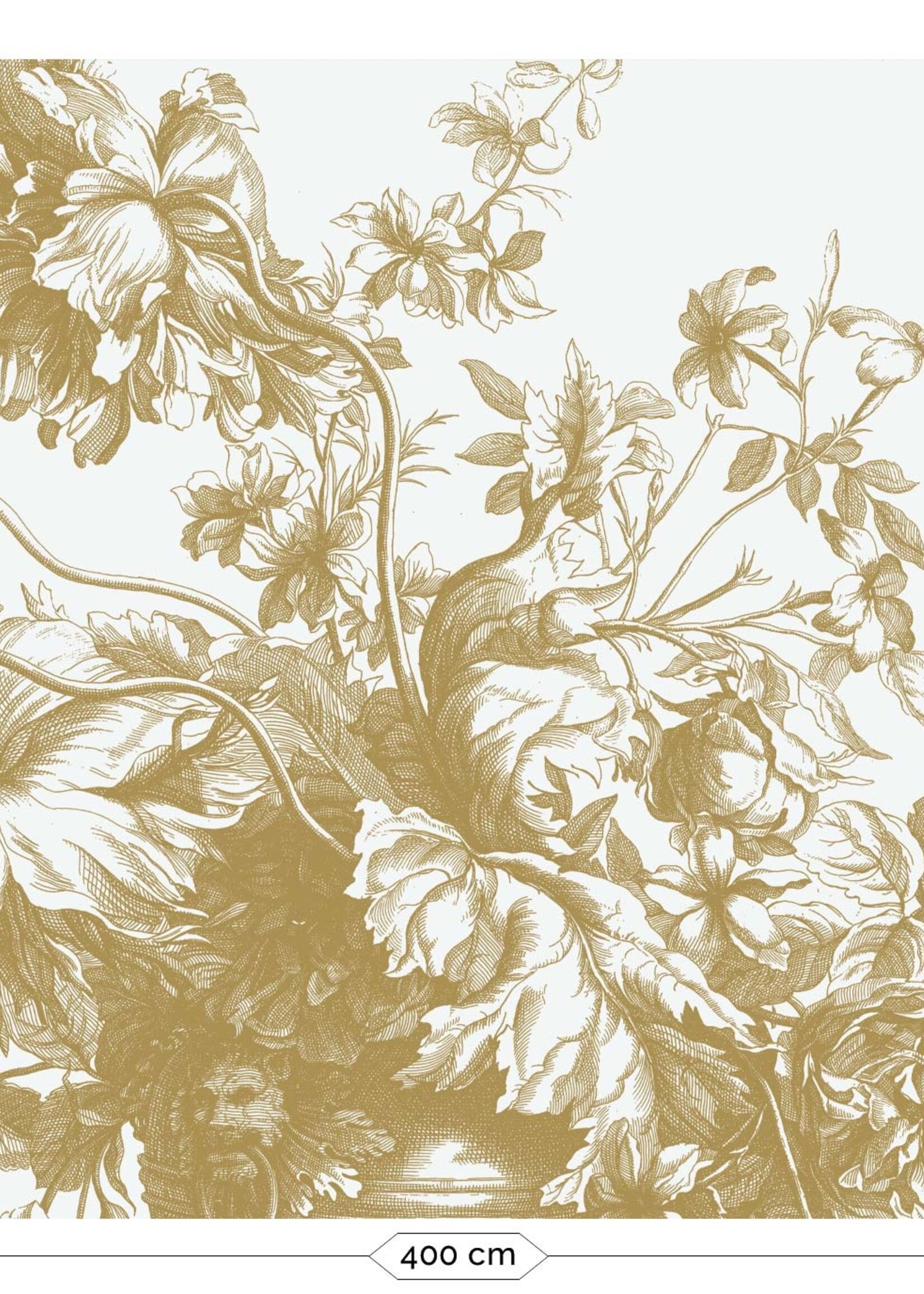 Goud metallic | Afwasbaar Gold metallic wall mural Engraved Flowers, Off-white