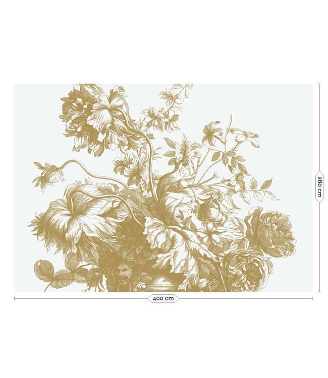 Gold metallic wall mural Engraved Flowers, Off-white
