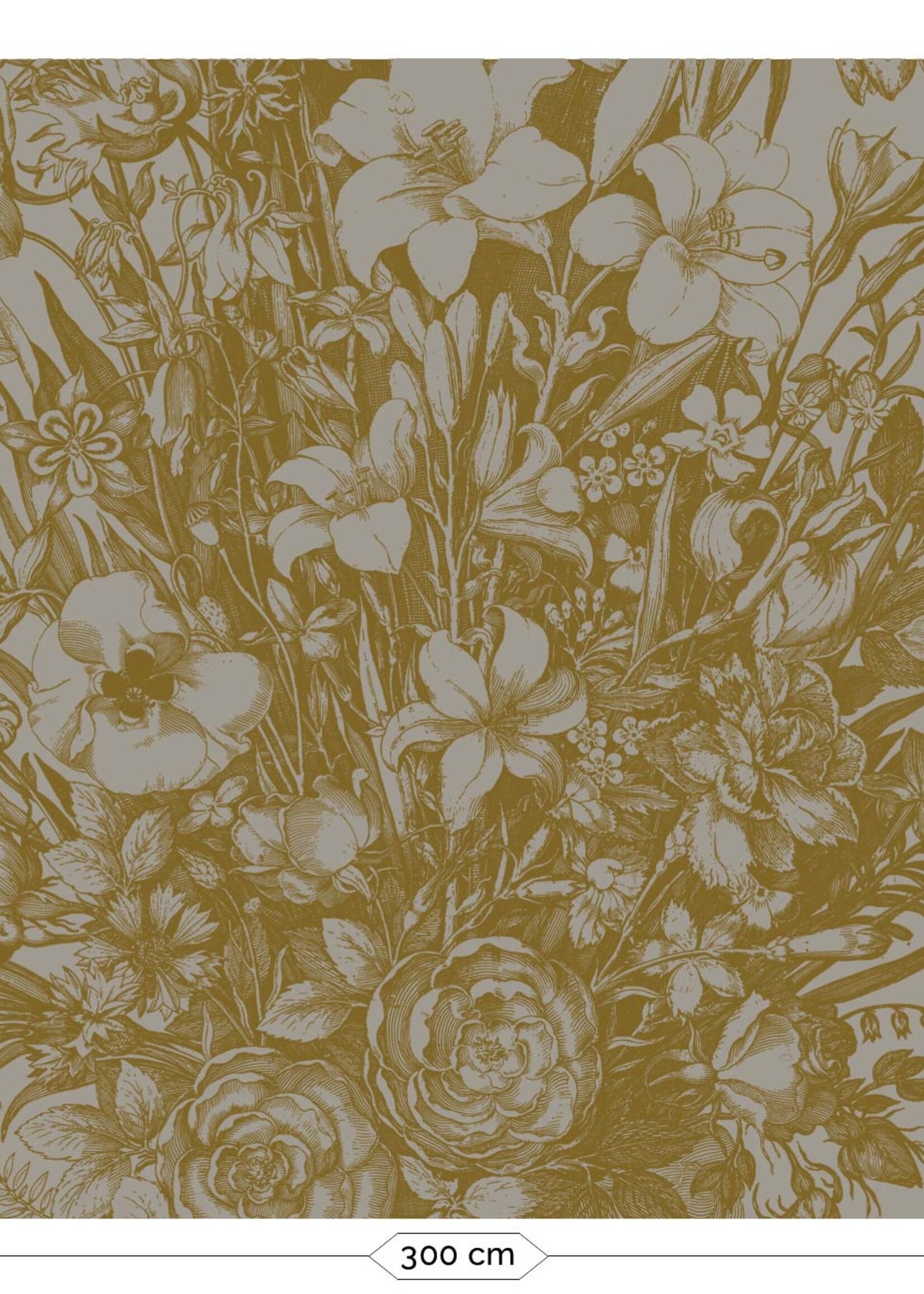 Goud metallic | Afwasbaar Gold-Tapete Engraved Flowers, Grau