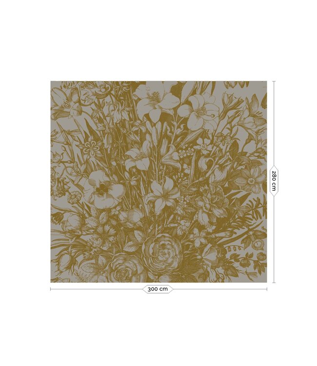 Goud behang Engraved Flowers, Grijs