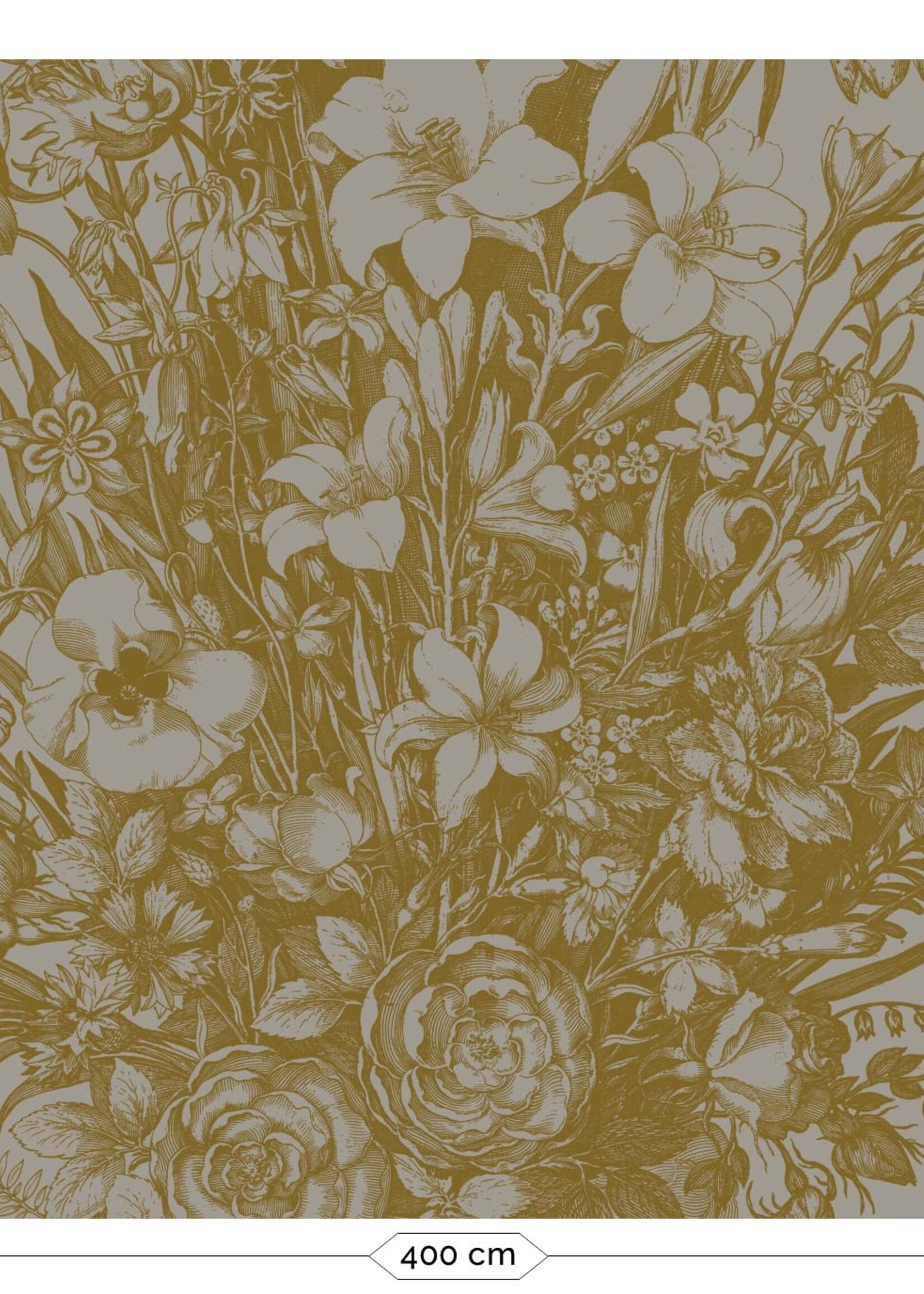 Goud metallic | Afwasbaar Gold-Tapete Engraved Flowers, Grau
