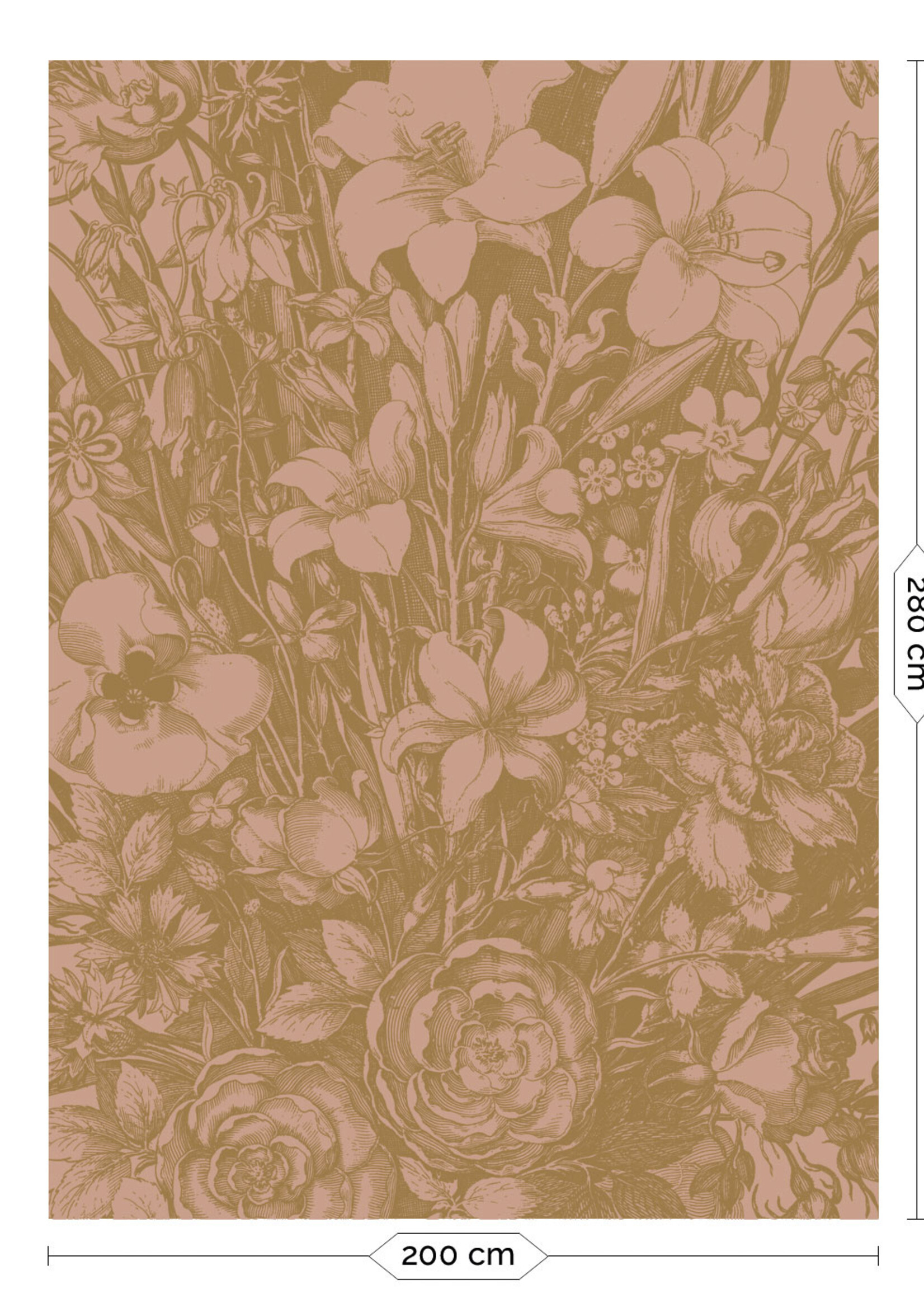 Goud metallic | Afwasbaar Gold metallic wall mural Engraved Flowers