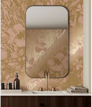 Goud metallic | Afwasbaar Gold metallic wall mural Engraved Flowers