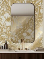 Goud metallic | Afwasbaar Gold metallic wall mural Engraved Flowers