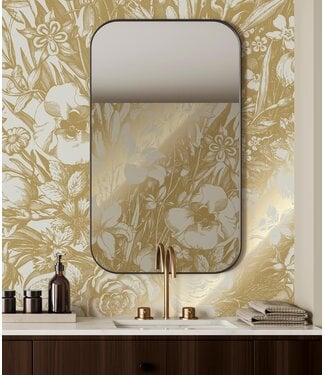 Goud metallic | Afwasbaar Gold metallic wall mural Engraved Flowers