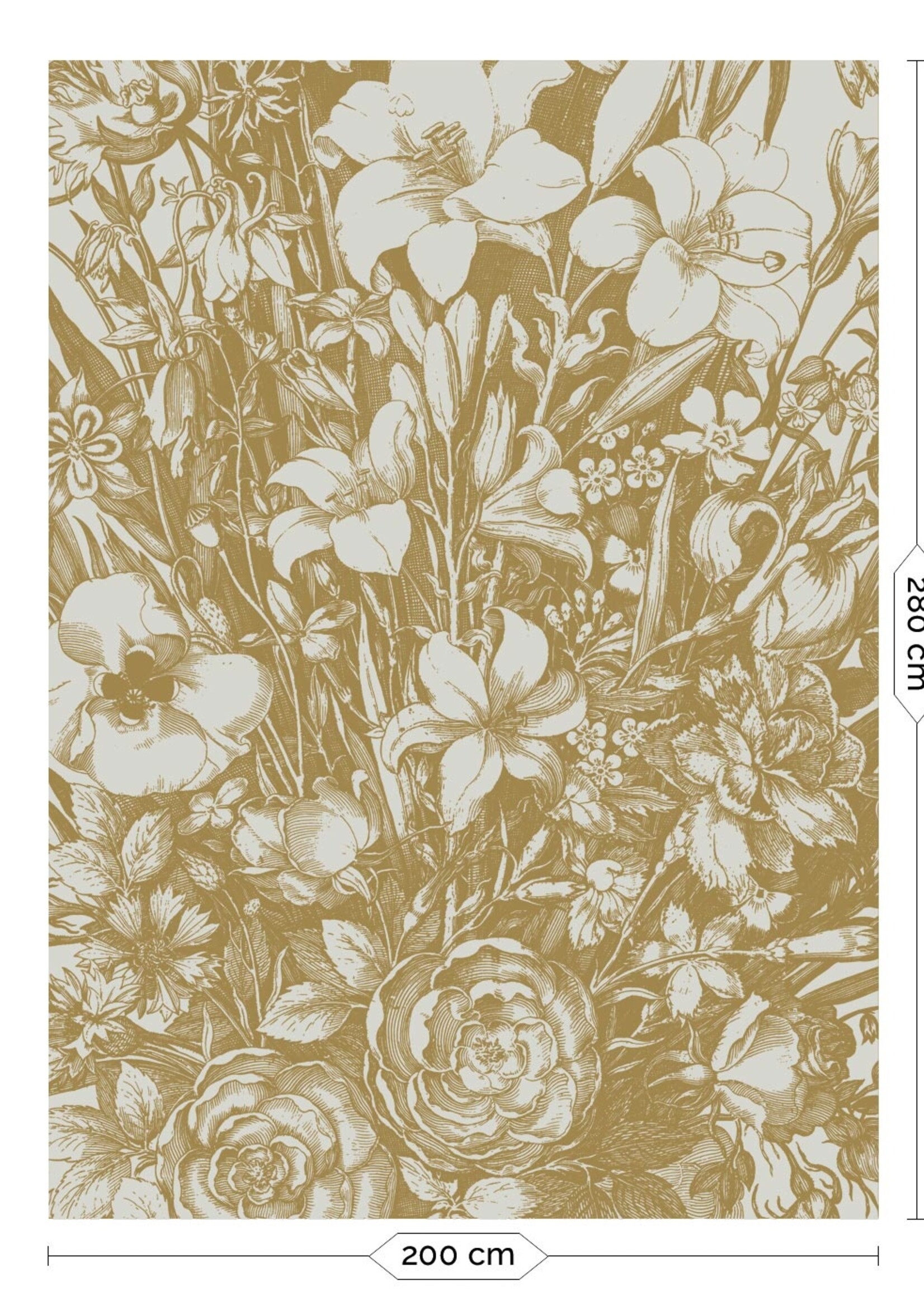 Goud metallic | Afwasbaar Goud behang Engraved Flowers, Zand