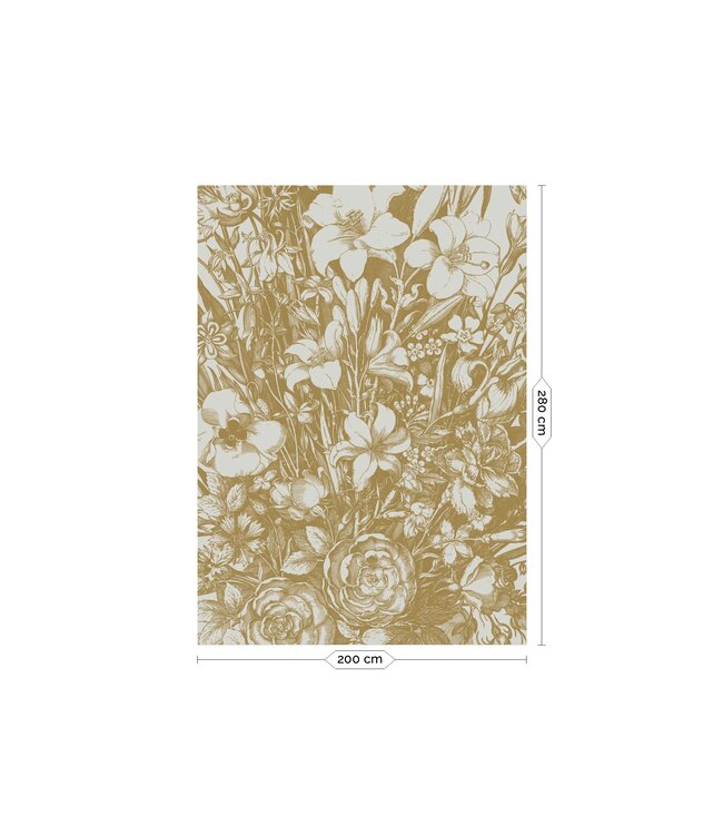 Gold metallic wall mural Engraved Flowers, Sand