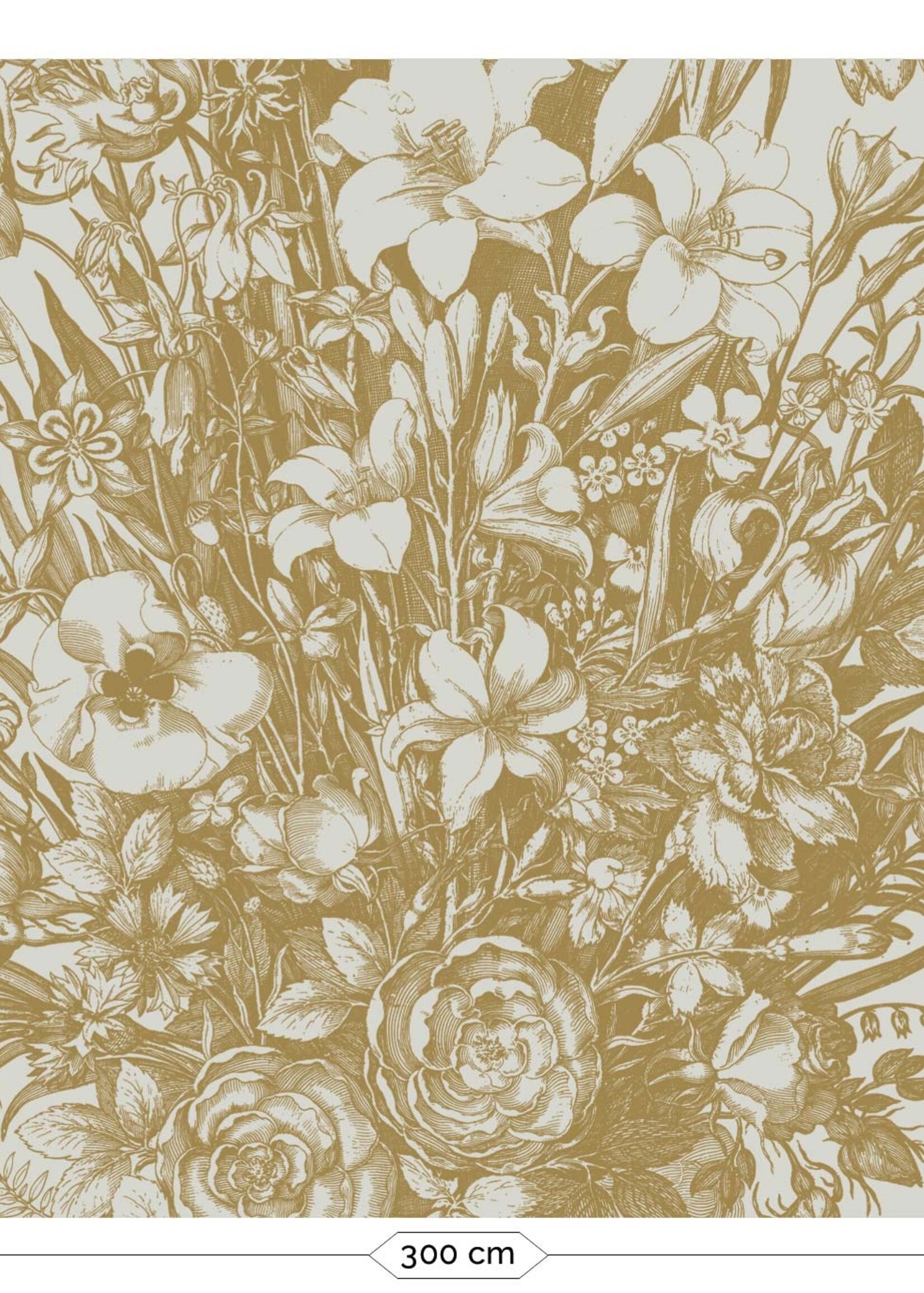 Goud metallic | Afwasbaar Goud behang Engraved Flowers, Zand