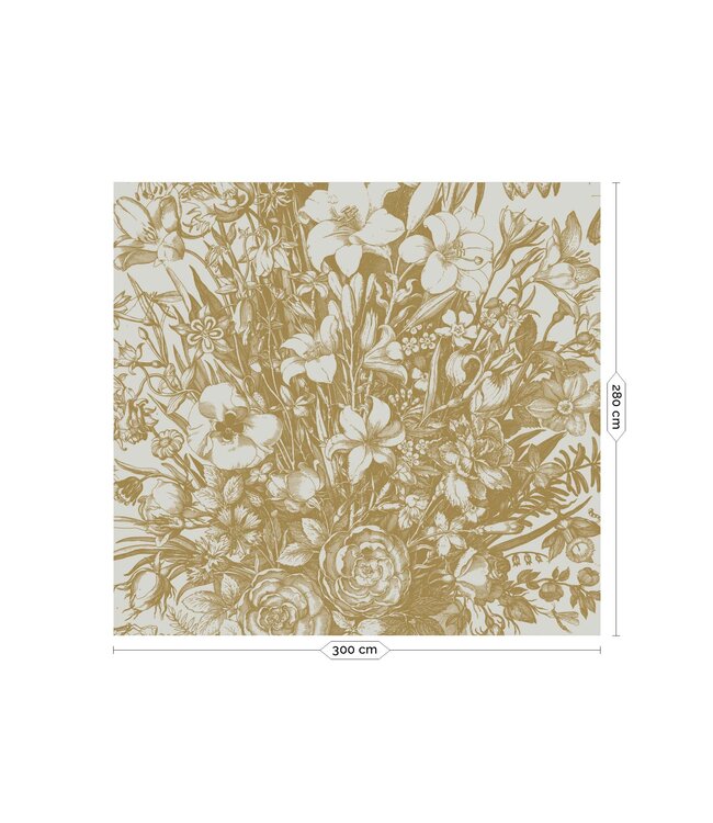 Gold metallic wall mural Engraved Flowers, Sand