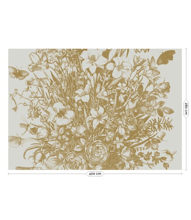 Goud behang Engraved Flowers, Zand