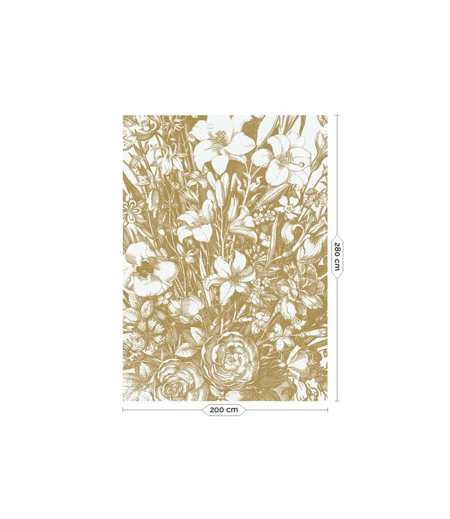 Gold metallic wall mural Engraved Flowers, Off-white