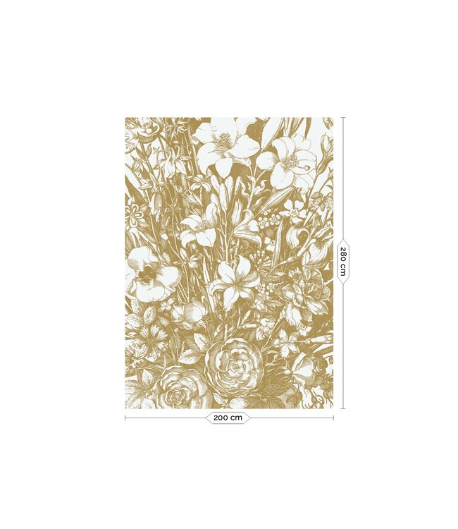 Goud behang Engraved Flowers, Off-white