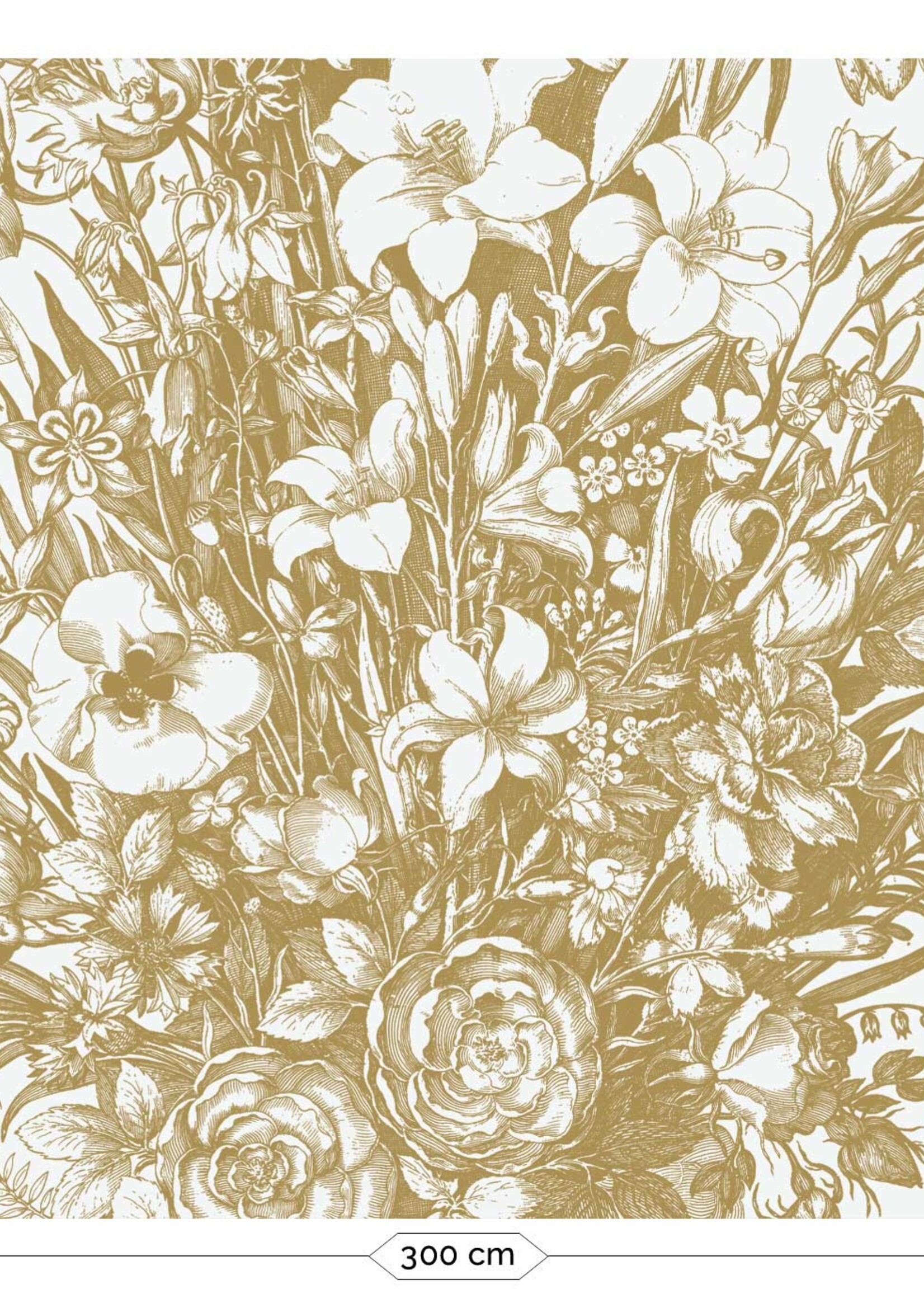 Goud metallic | Afwasbaar Goud behang Engraved Flowers, Off-white