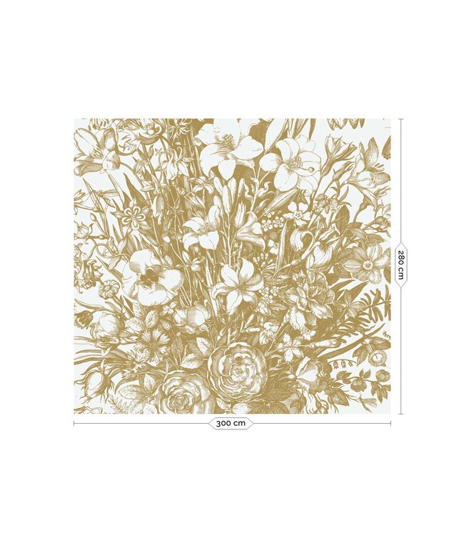 Gold-Tapete Engraved Flowers, Grauweiß