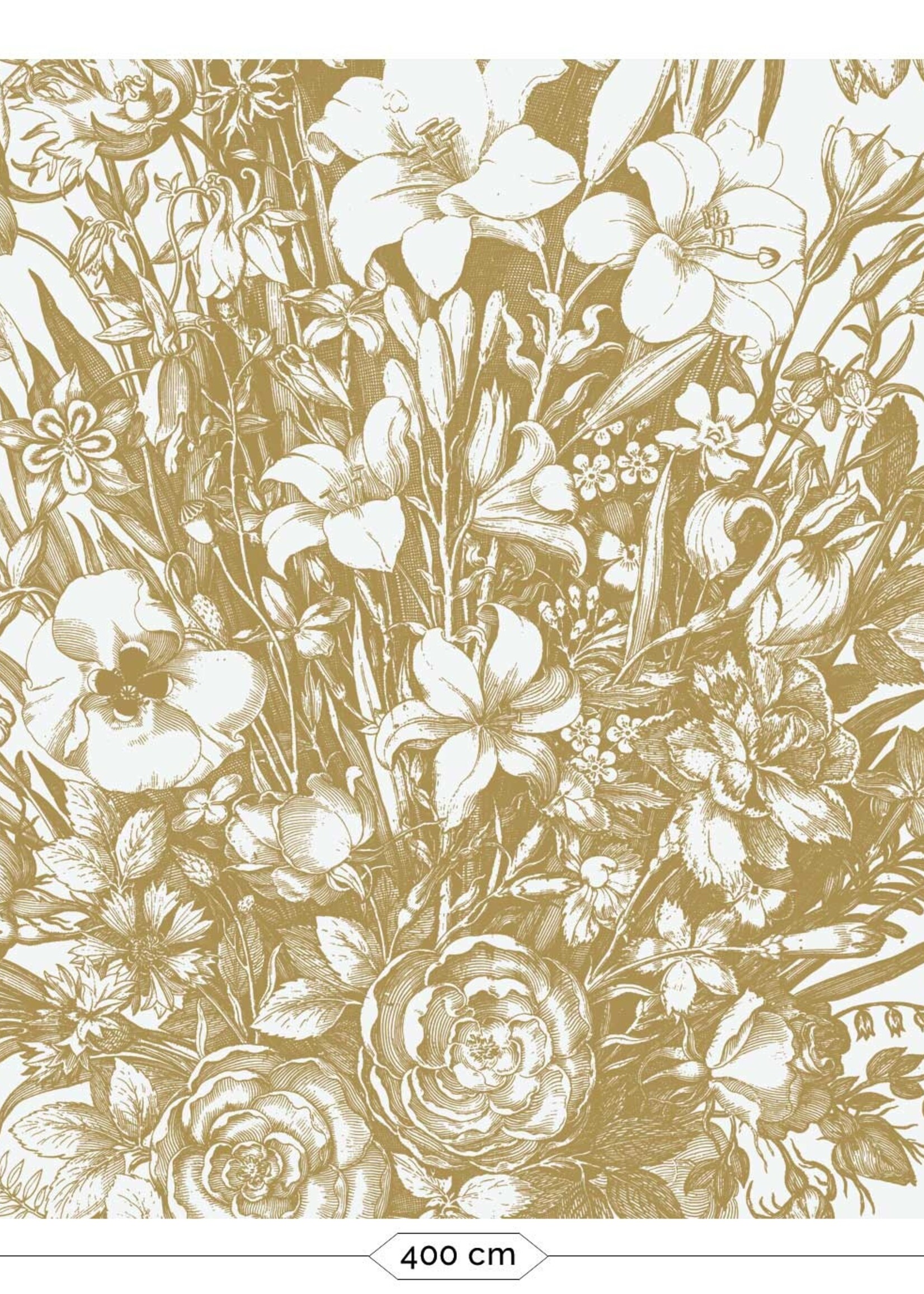 Goud metallic | Afwasbaar Goud behang Engraved Flowers, Off-white