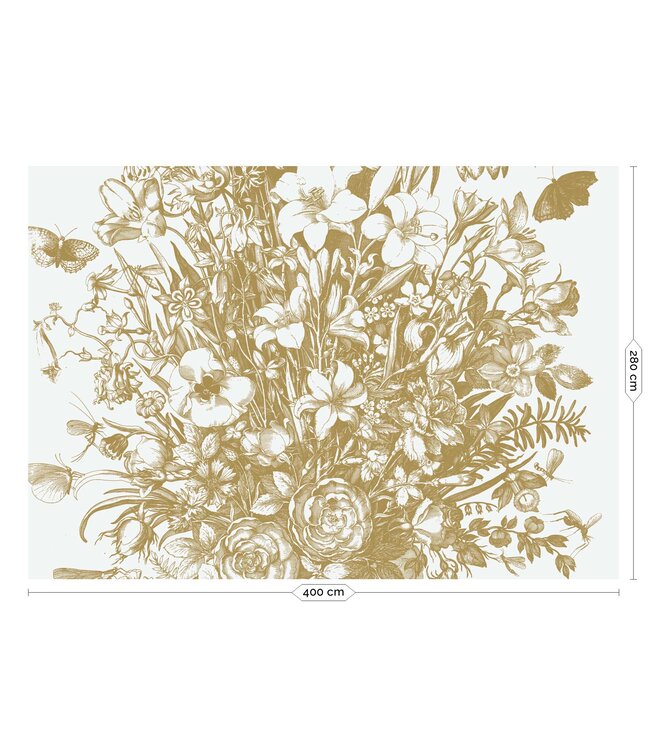 Gold metallic wall mural Engraved Flowers, Off-white
