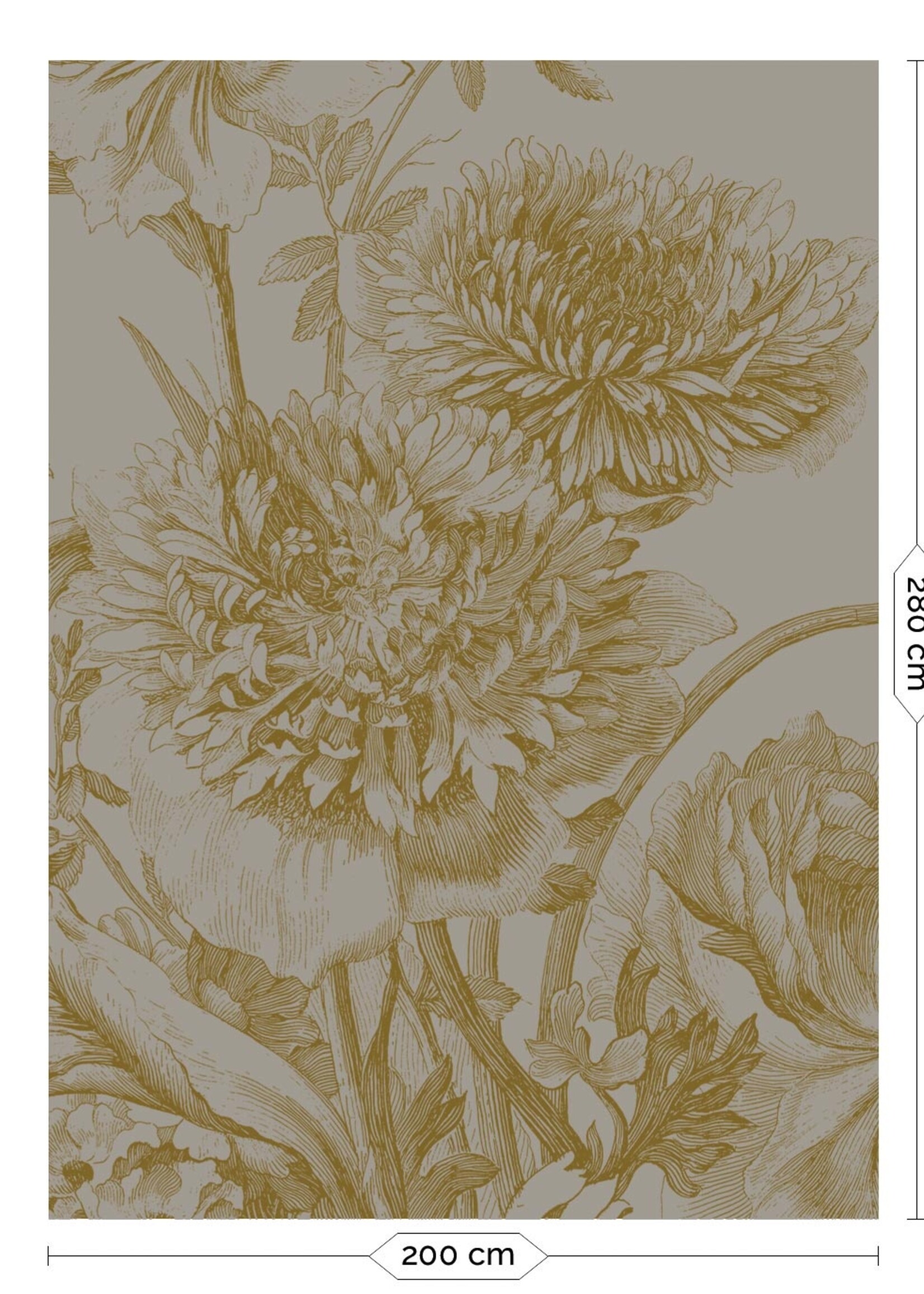 Goud metallic | Afwasbaar Gold-Tapete Engraved Flowers, Grau