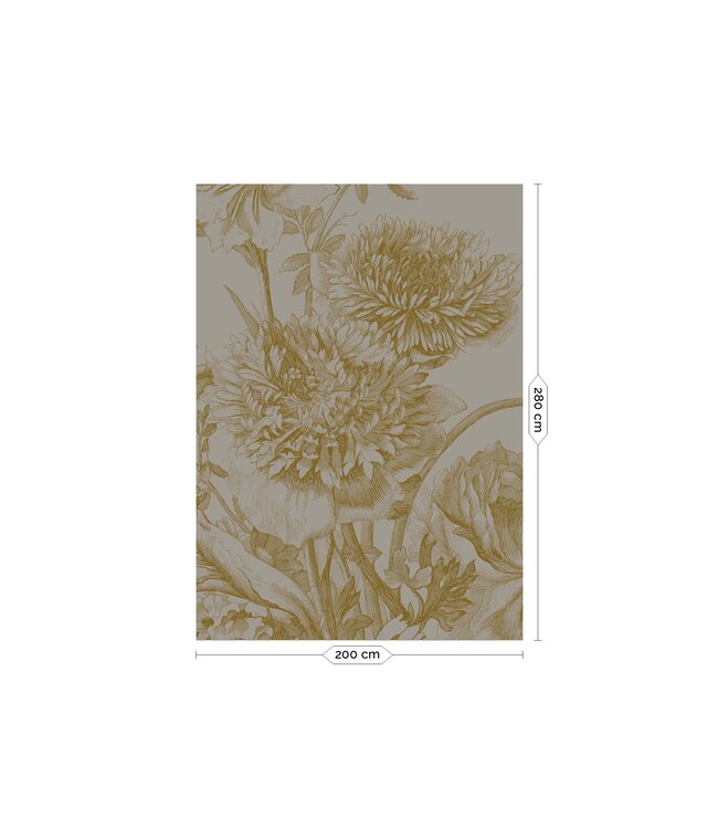 Gold metallic wall mural Engraved Flowers, Grey