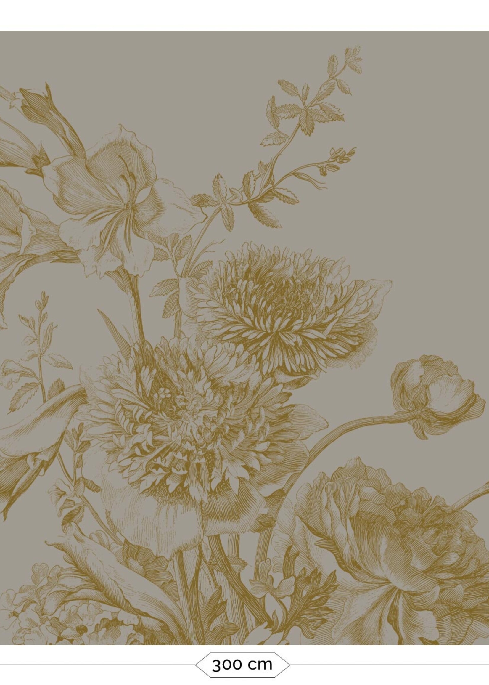 Goud metallic | Afwasbaar Gold metallic wall mural Engraved Flowers, Grey