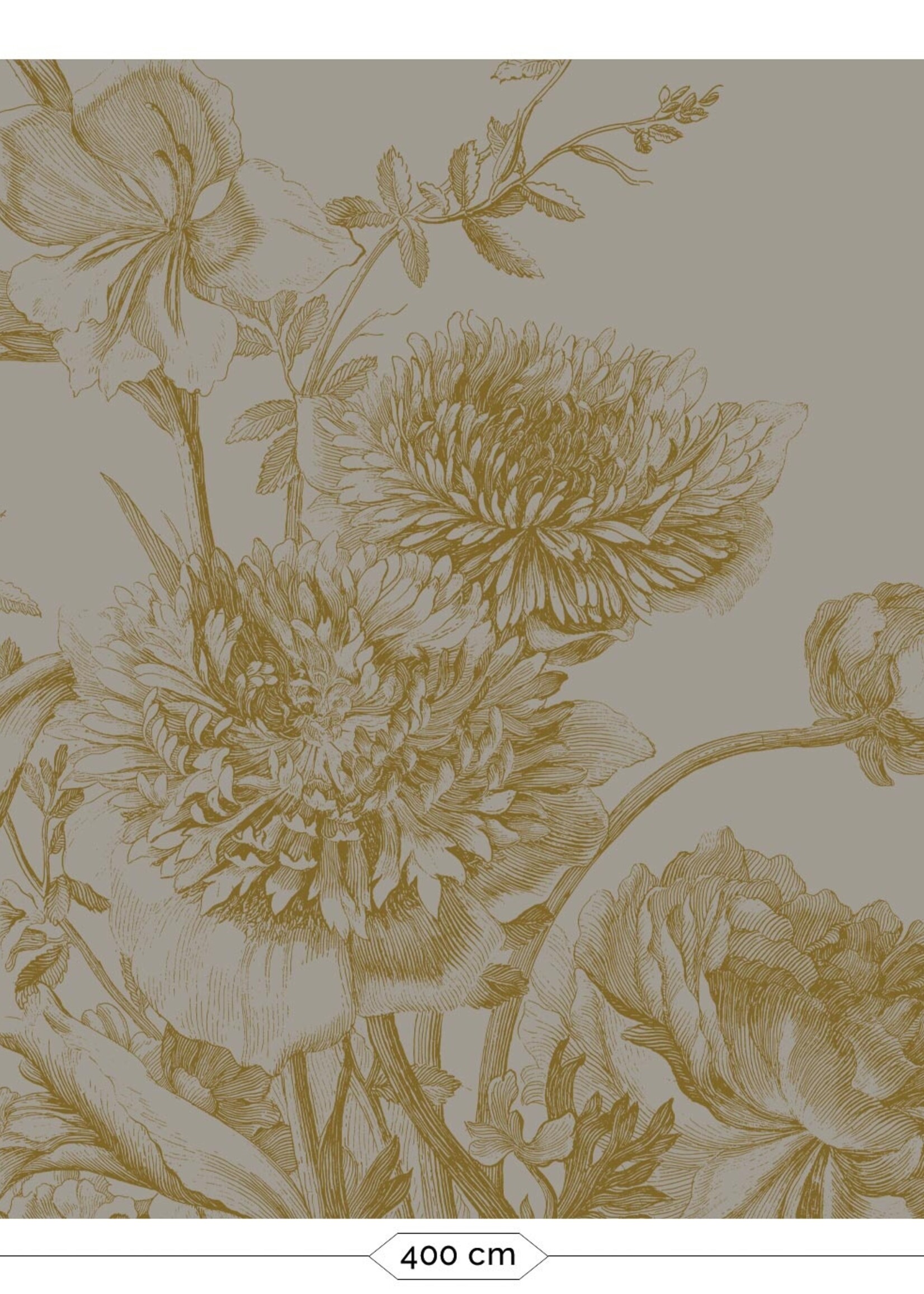 Goud metallic | Afwasbaar Gold metallic wall mural Engraved Flowers, Grey