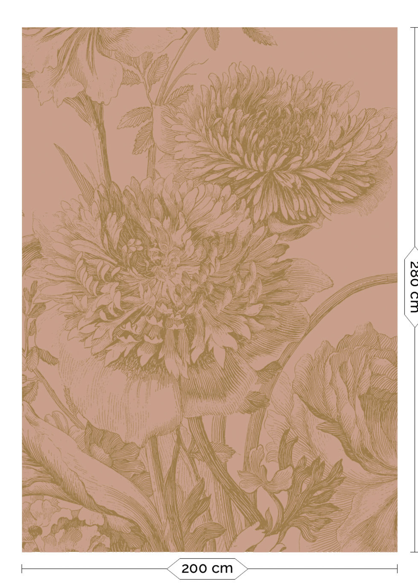 Goud metallic | Afwasbaar Goud behang Engraved Flowers, Nude