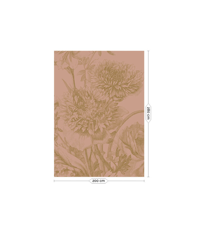 Gold metallic wall mural Engraved Flowers, Nude