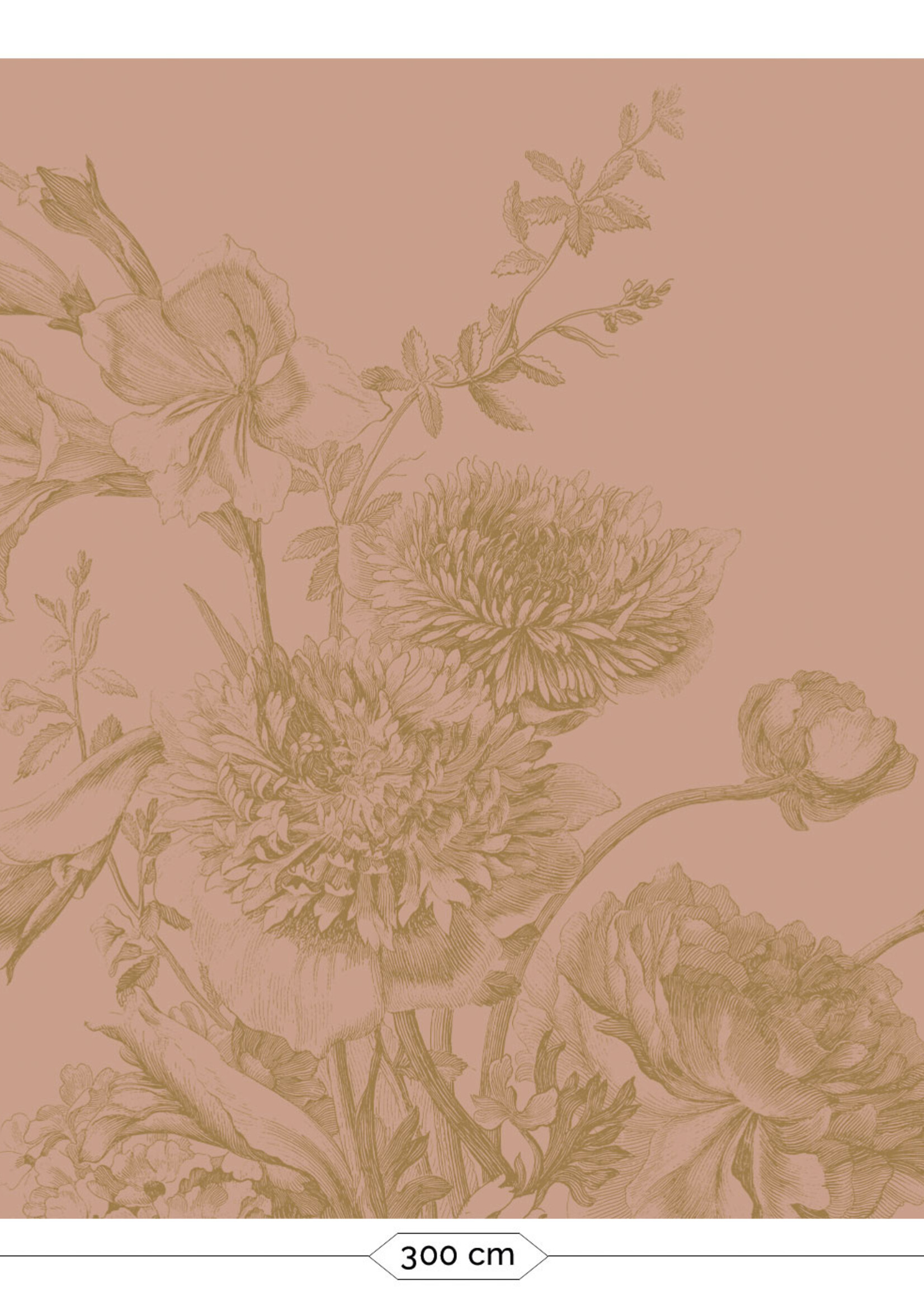Goud metallic | Afwasbaar Goud behang Engraved Flowers, Nude