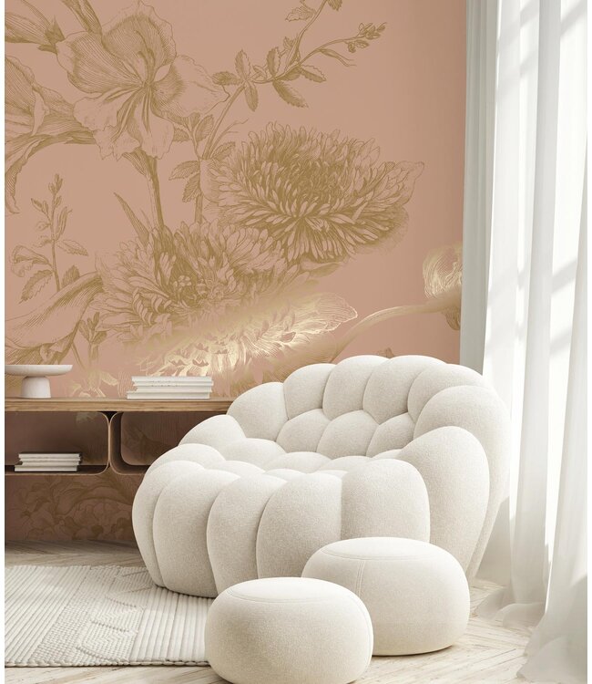 Goud behang Engraved Flowers, Nude