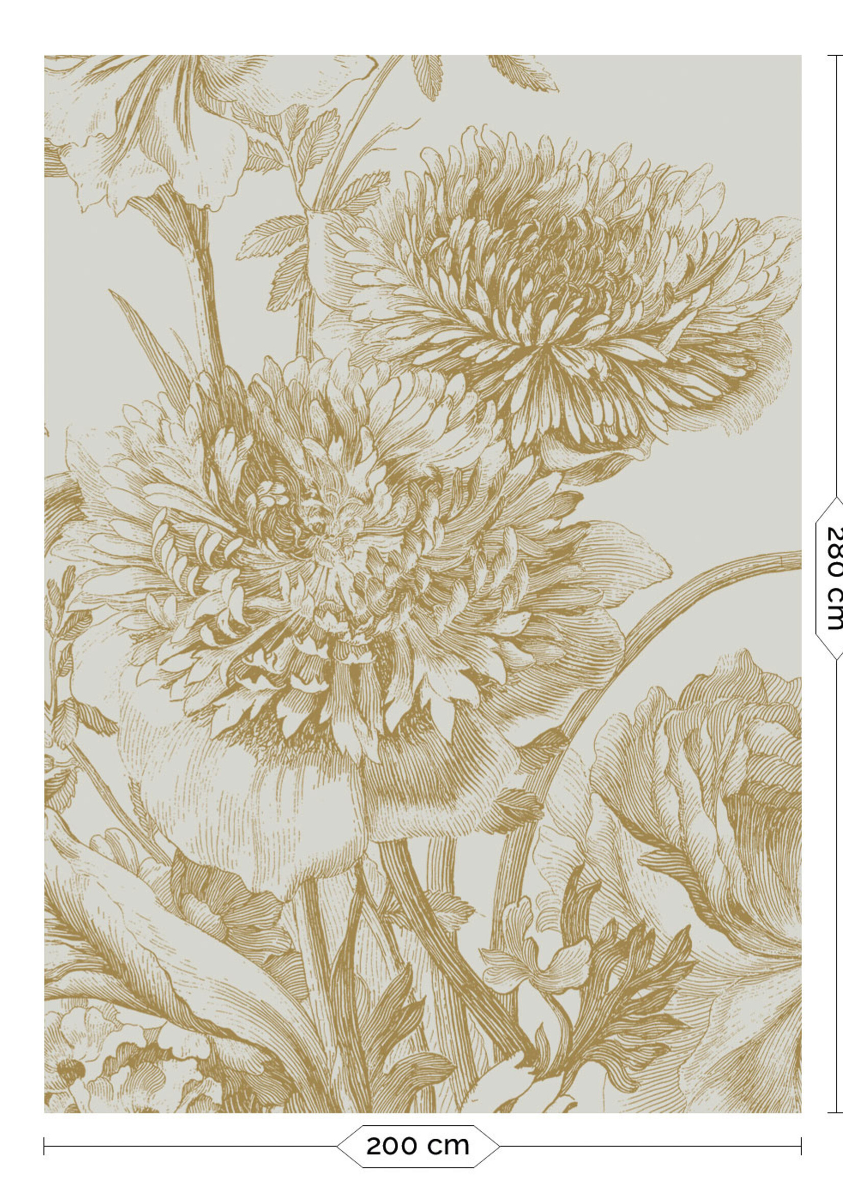 Goud metallic | Afwasbaar Goud behang Engraved Flowers, Zand